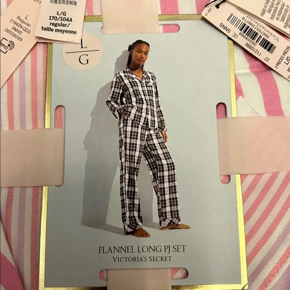 NEW Victoria's Secret Pink Striped Flannel Pajama Set Large regular - Picture 4 of 5